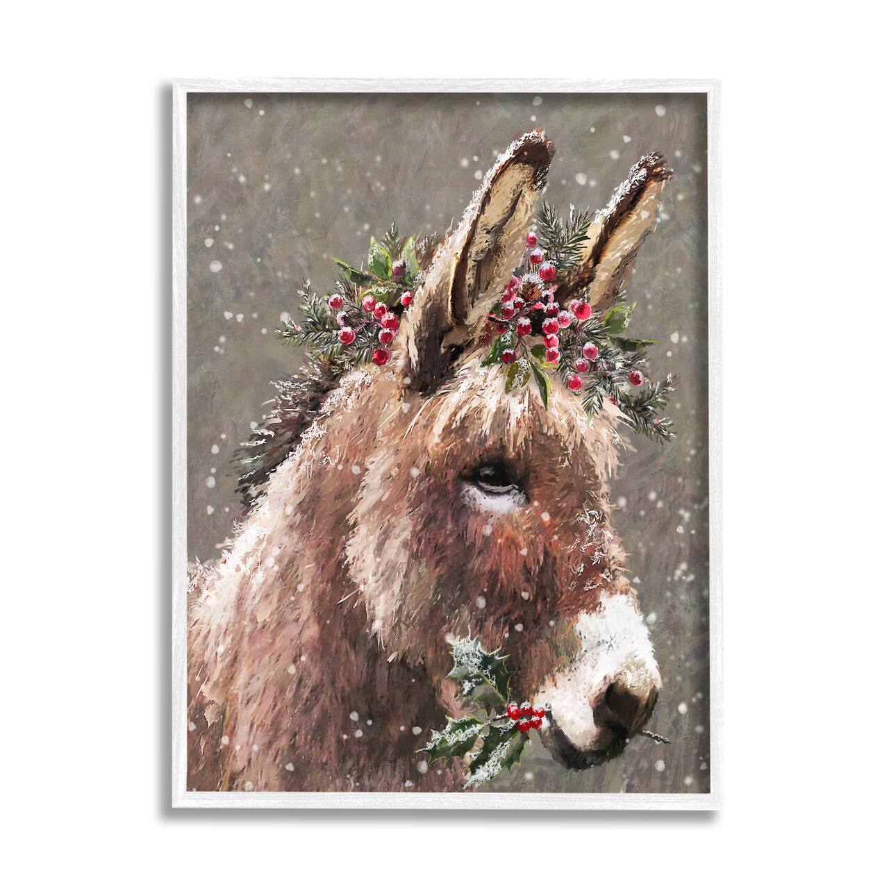 Stupell Industries Winter Donkey Snow Falling Framed Giclee Art